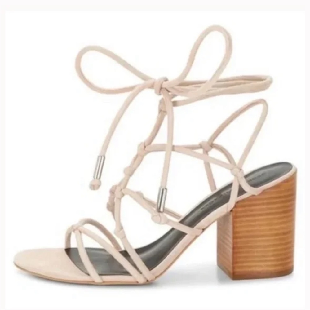 Rebecca Minkoff Sandal Heels Carmela Lace-up Knotted Suede Pink Blush Size 9.5